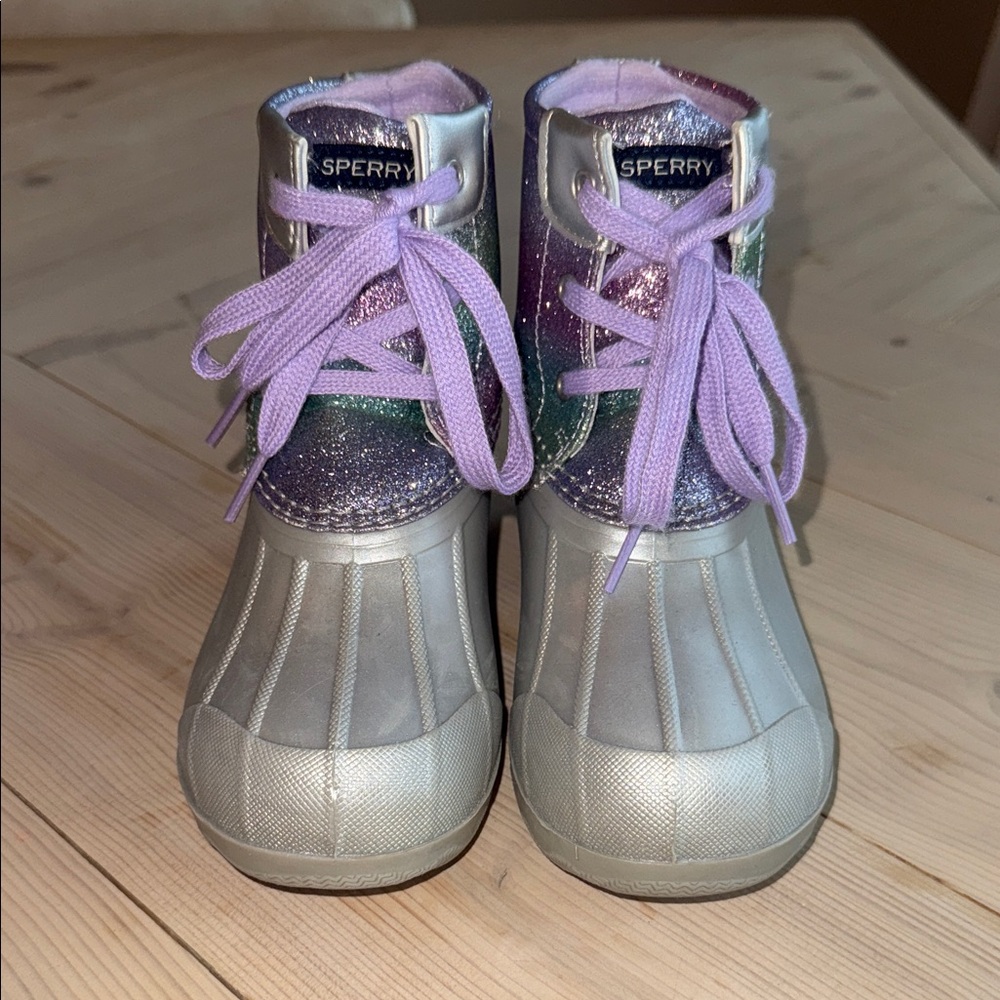 Sperry Kids Glittery Silver and Lavender Boots